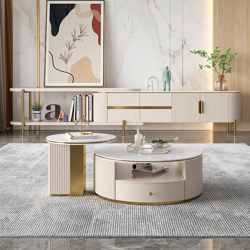 Battipaglia White Slate TV Stand 70.86"D-110.23"D