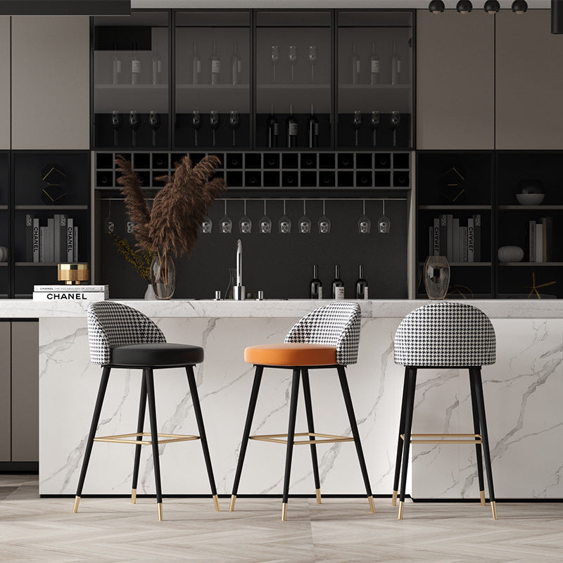 Foggia Black Leather Bar Stool 29.53"D