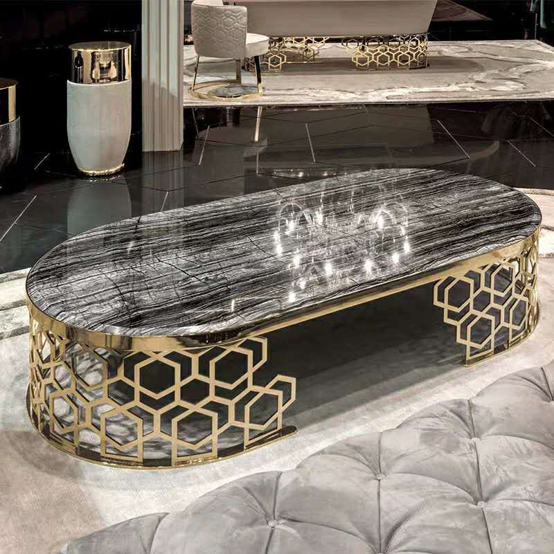Bergamo Black+Gold Marble Coffee Table 51.18"D