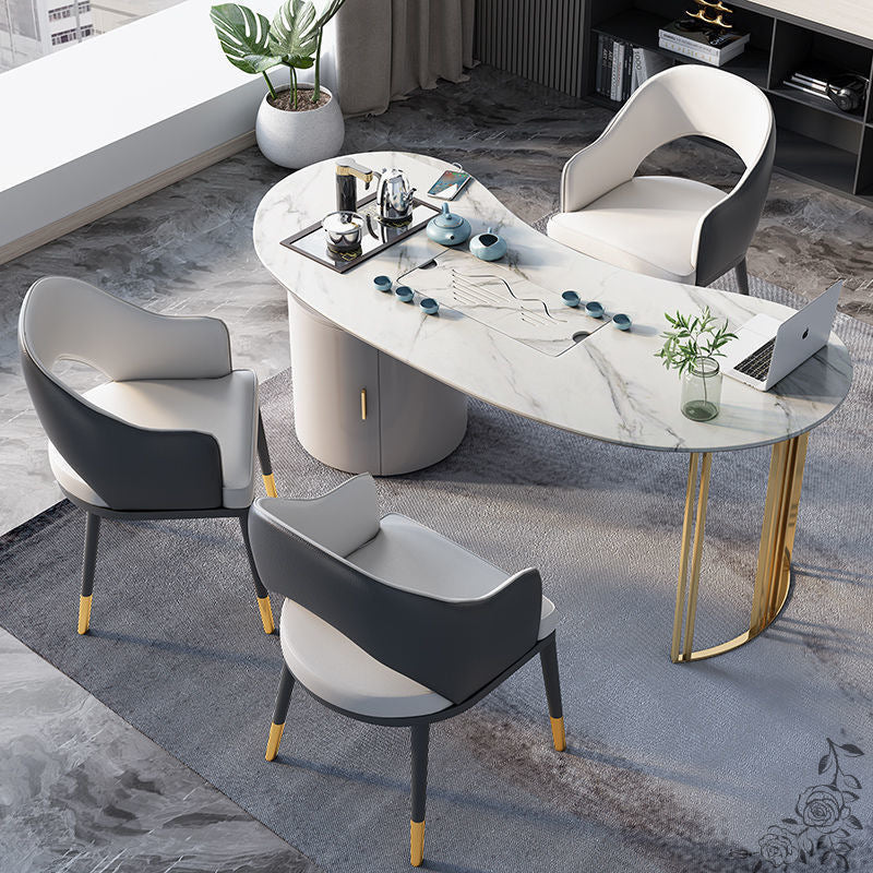 Faenza White Slate Dining Table with Tea Tray 55.12"D