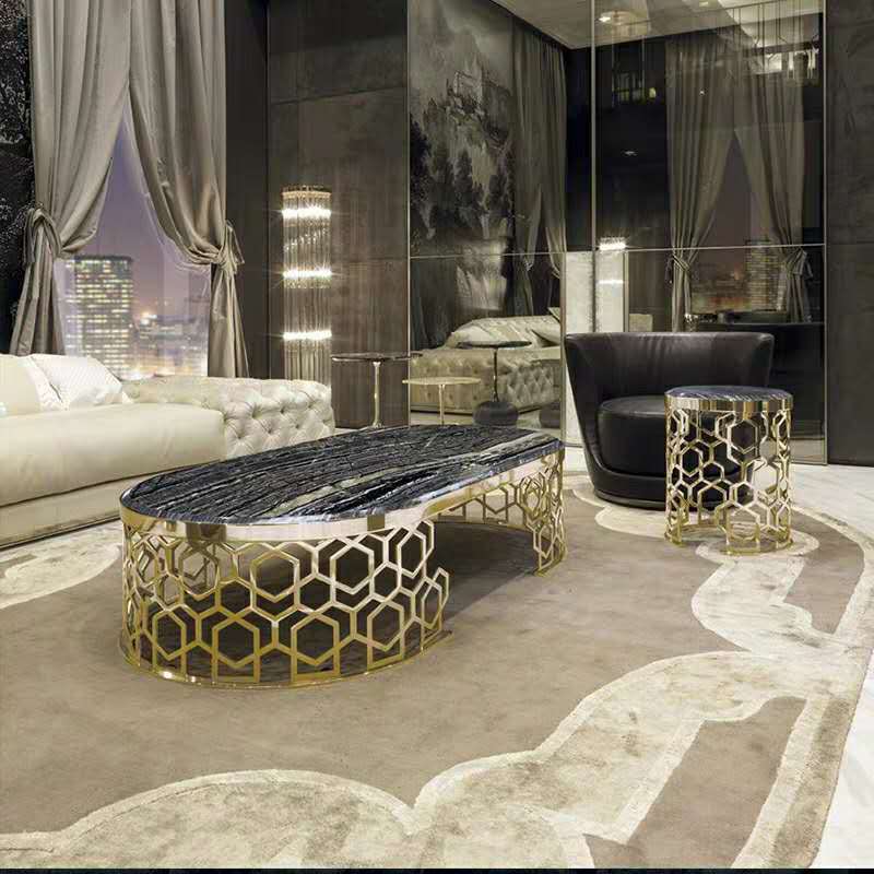 Bergamo Black+Gold Marble Coffee Table 51.18"D