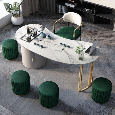 Faenza White Slate Dining Table with Tea Tray 55.12"D