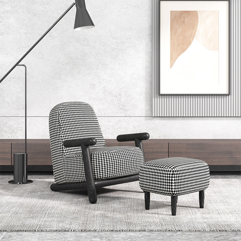 Vibo Valentia Black and White Cloth  Lounge Chair and Ottoman 28.35"D+19.69"D