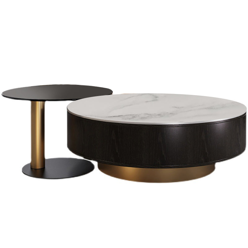 Segrate White and Black Slate Coffee Table 21.65"D+35.43"D