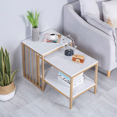 Altamura White Marble Side Tables 15.74"D+23.62"D