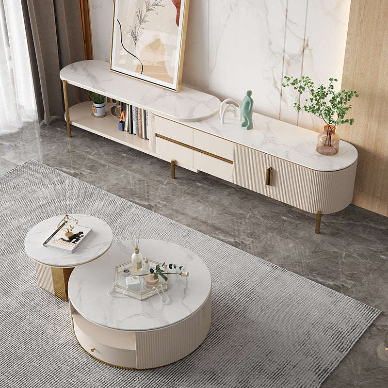 Battipaglia White Slate TV Stand 70.86"D-110.23"D
