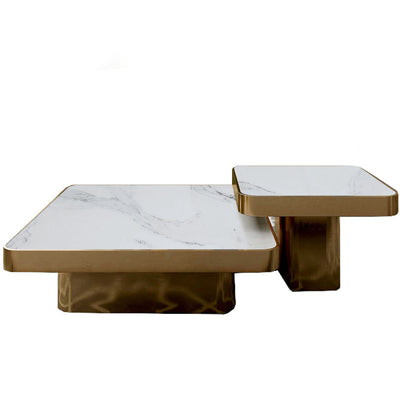 Tuscany White Marble Coffee Tables 35.43''D+23.62''D