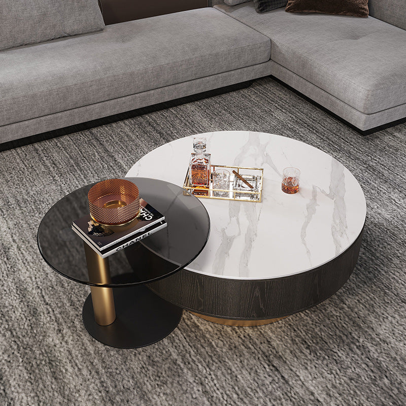 Segrate White and Black Slate Coffee Table 21.65"D+35.43"D