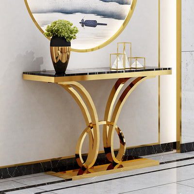 Iglesias Black and Gold Marble Console Table 59.06"D