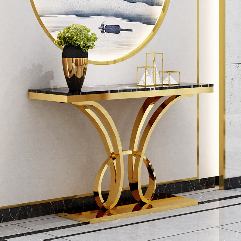 Iglesias Black and Gold Marble Console Table 59.06"D