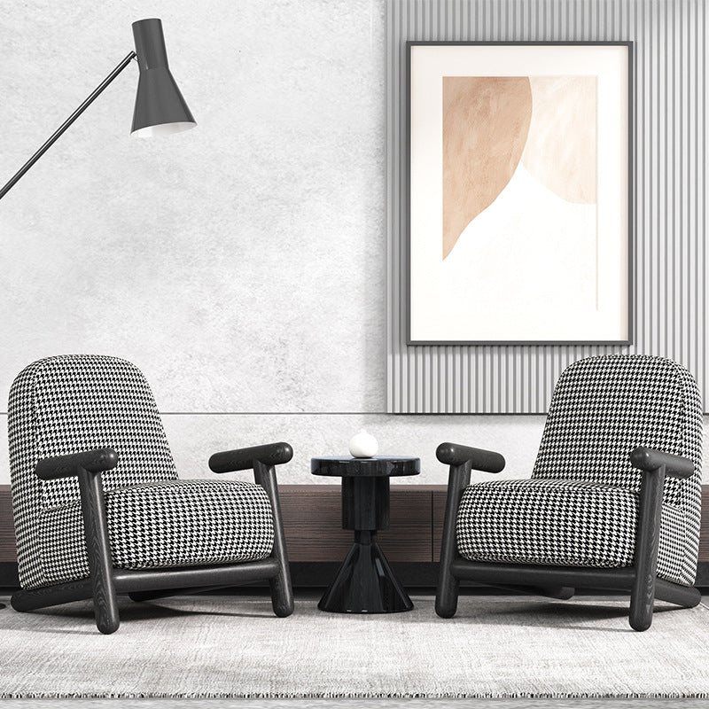 Vibo Valentia Black and White Cloth  Lounge Chair and Ottoman 28.35"D+19.69"D