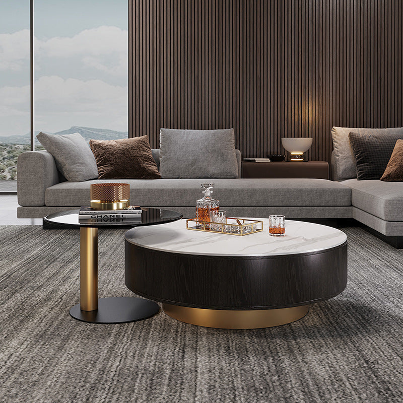 Segrate White and Black Slate Coffee Table 21.65"D+35.43"D
