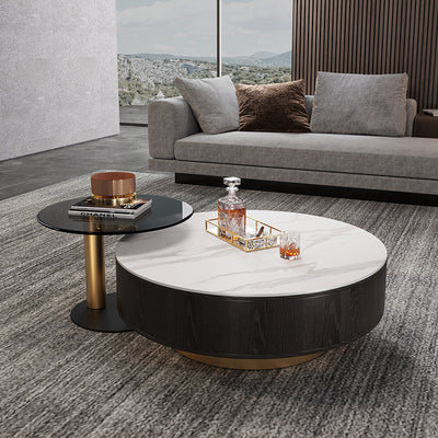 Segrate White and Black Slate Coffee Table 21.65"D+35.43"D