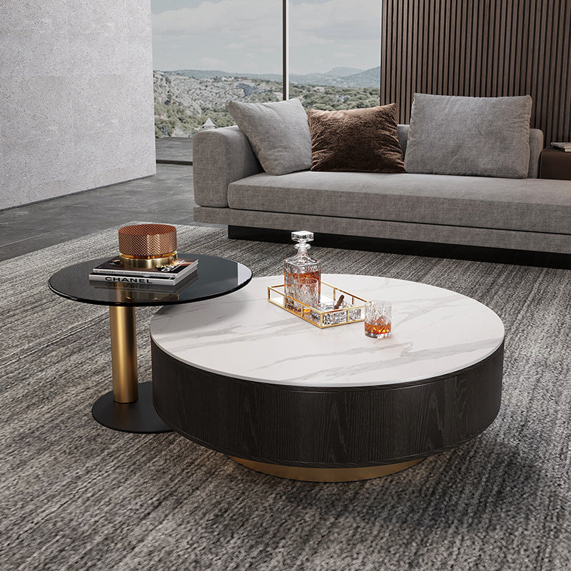 Segrate White and Black Slate Coffee Table 21.65"D+35.43"D