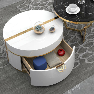Segrate White and Black Marble Coffee Table 31.50"D+27.55"D