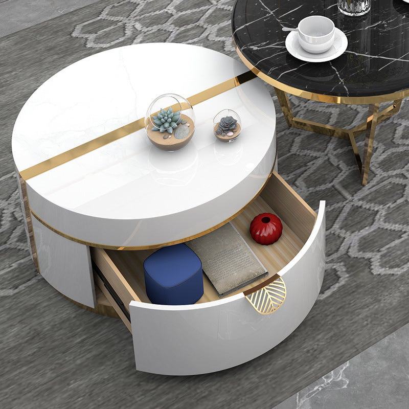 Segrate White and Black Marble Coffee Table 31.50"D+27.55"D
