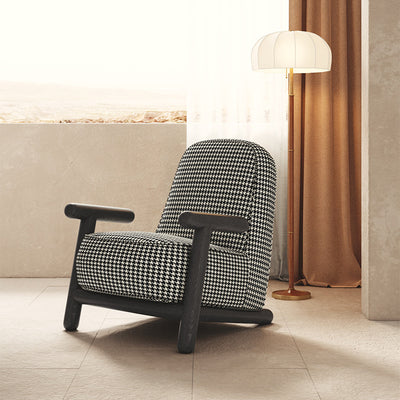 Vibo Valentia Black and White Cloth  Lounge Chair and Ottoman 28.35"D+19.69"D