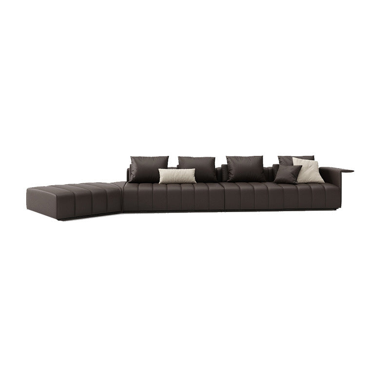 Orosei Black Leather Sofa 98.42"D