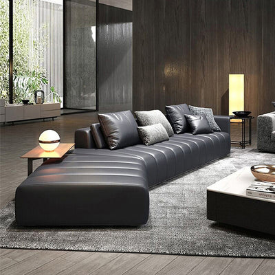 Orosei Black Leather Sofa 98.42"D