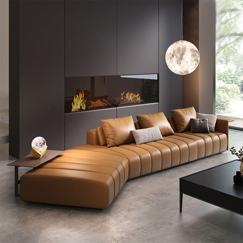 Orosei Black Leather Sofa 98.42"D