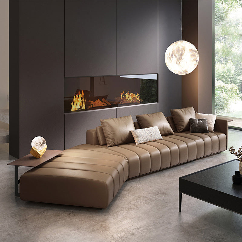 Orosei Black Leather Sofa 98.42"D