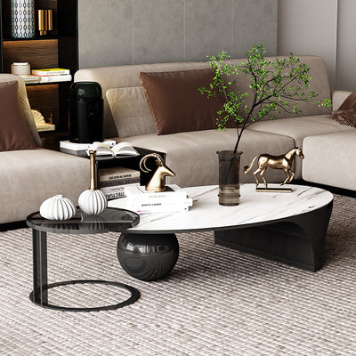 Bergamo White and Black Slate Coffee Tables 51.18''D+19.68"D