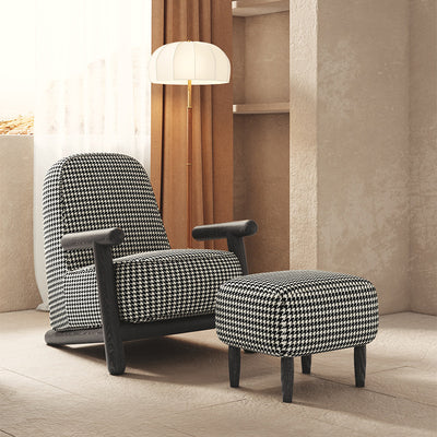 Vibo Valentia Black and White Cloth  Lounge Chair and Ottoman 28.35"D+19.69"D