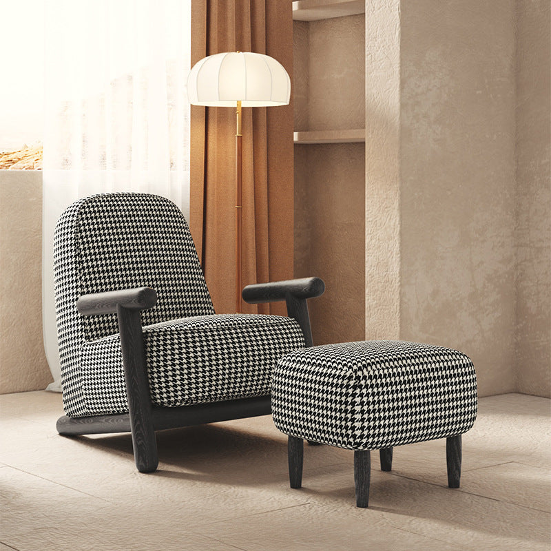 Vibo Valentia Black and White Cloth  Lounge Chair and Ottoman 28.35"D+19.69"D