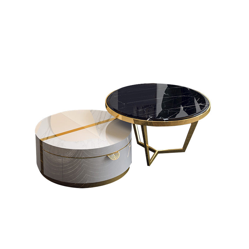 Segrate White and Black Marble Coffee Table 31.50"D+27.55"D