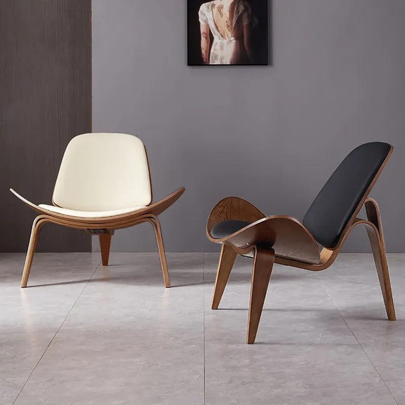Vibo Valentia Beige Leather and Solid wood  Lounge Chair 35.04"D