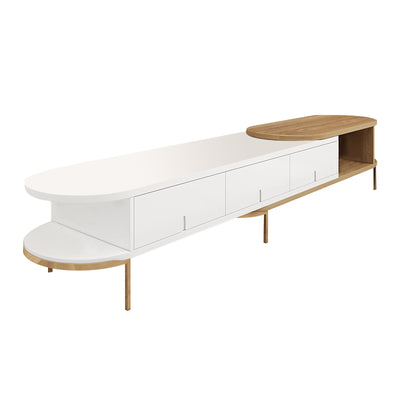 Arzignano White and Wood MDF TV Stand 70.86"D-94.48"D