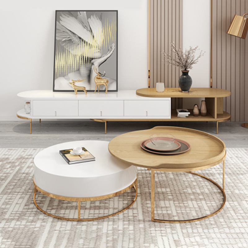 Arzignano White and Wood MDF TV Stand 70.86"D-94.48"D