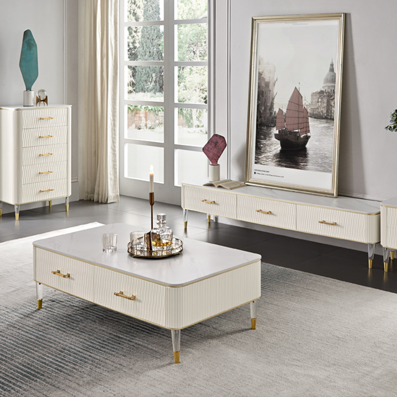 Trevigio White Marble Dresser (4 drawers) 25.59"D