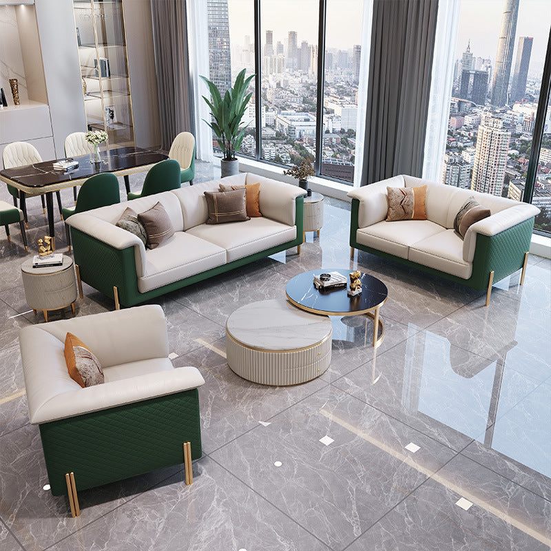 Orosei Green Leather Sofa 85.82"D