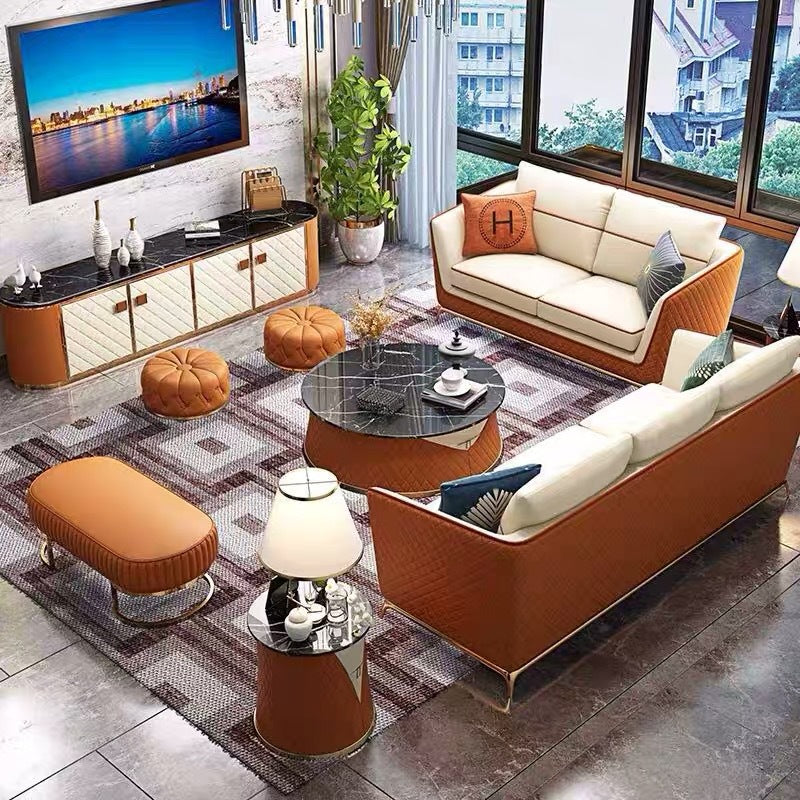 Orosei First Layer Leather Sofa 84.64"D