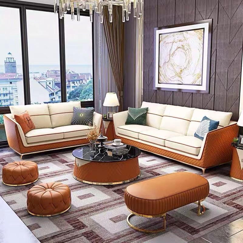 Orosei First Layer Leather Sofa 84.64"D