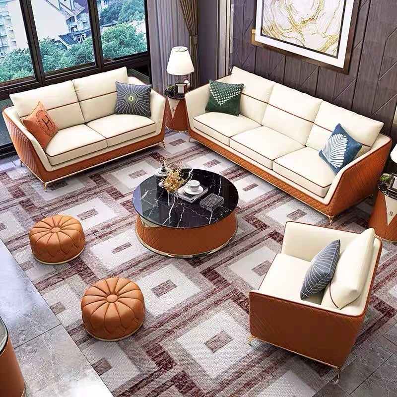Orosei First Layer Leather Sofa 84.64"D