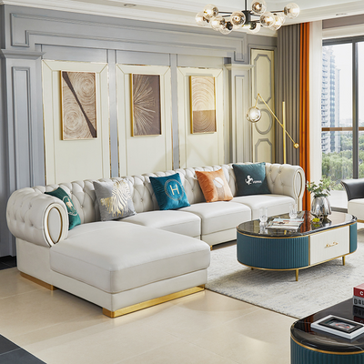 Orosei White First Layer Leather Sofa 110.23"D (Without Pillows)