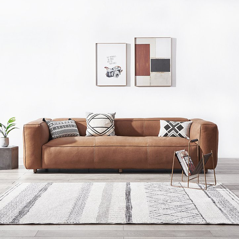 Cosenza Brown Top Layer Leather Sofa 86.61"D