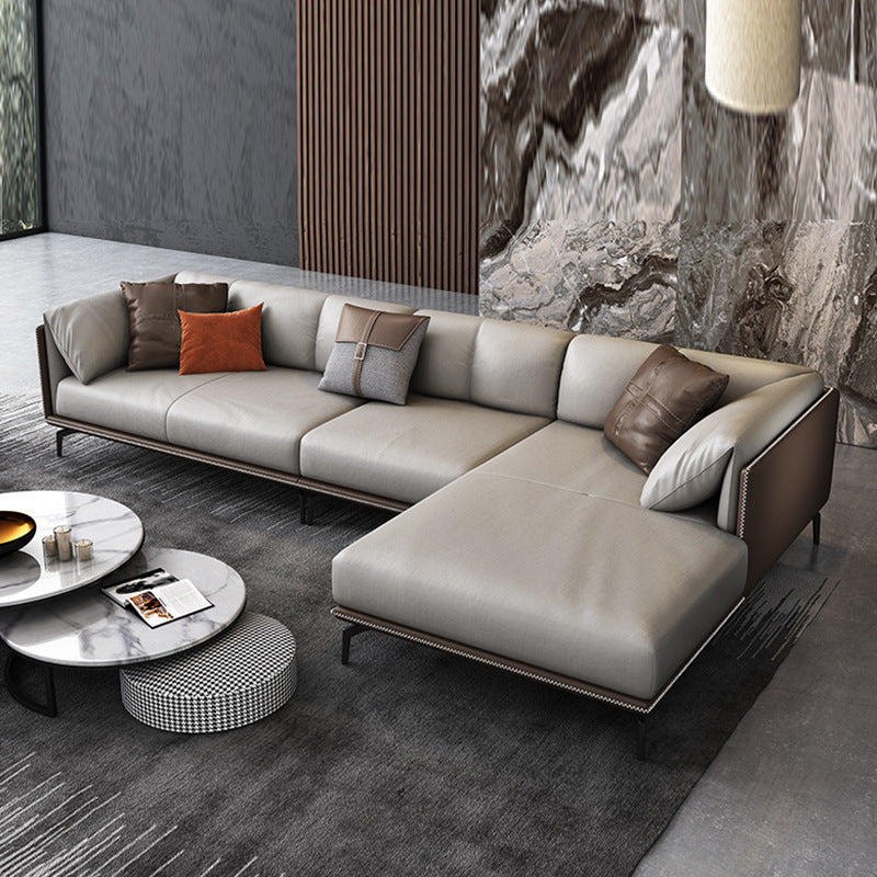 Saronno Grey and Brown Leather Sectional 98.43"D+70.08"D