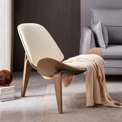 Vibo Valentia Beige Leather and Solid wood  Lounge Chair 35.04"D