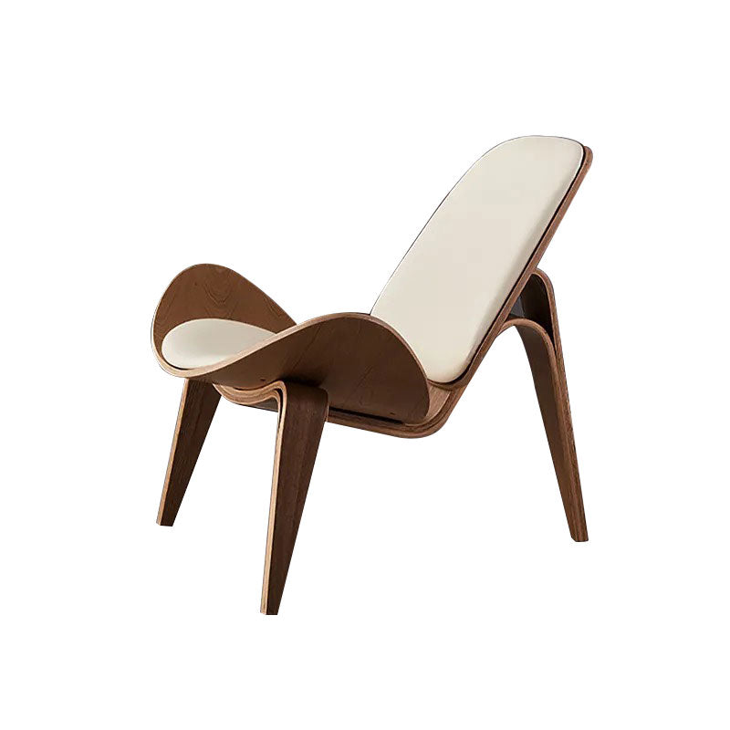 Vibo Valentia Beige Leather and Solid wood  Lounge Chair 35.04"D