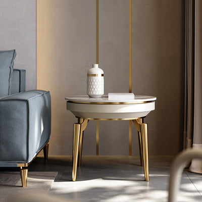 Liguria White Slate Side Table 23.62"D