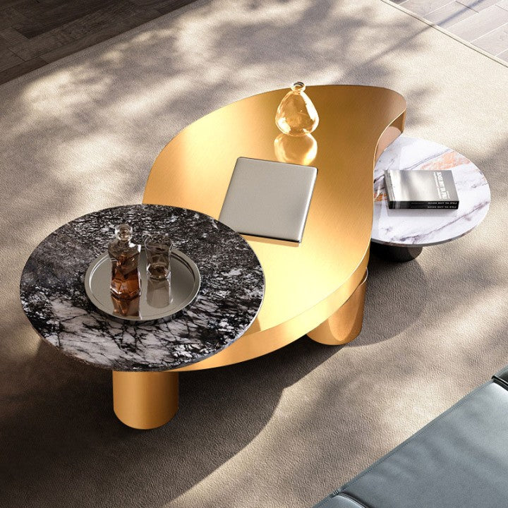 Schio White and Gold Solid Wood Coffee Table 70.87"D
