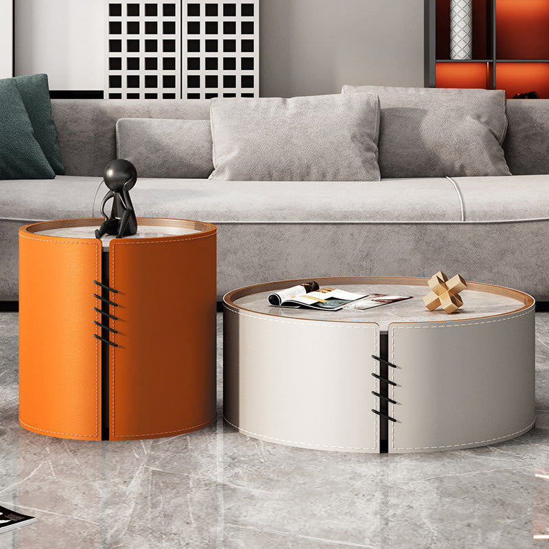 Dueville White and Orange Slate Coffee Table 19.69"D+31.50"D