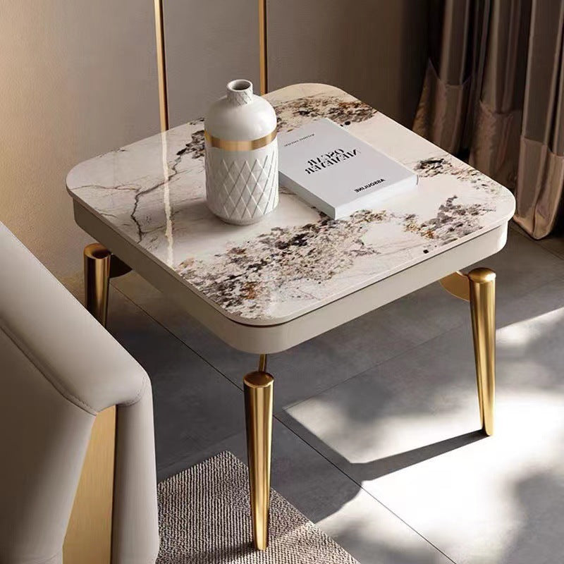 Liguria White Slate Side Table 23.62"D