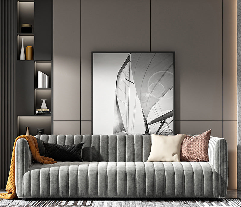 Belluno Grey Velvet Cloth Double Sofa 94.65"D