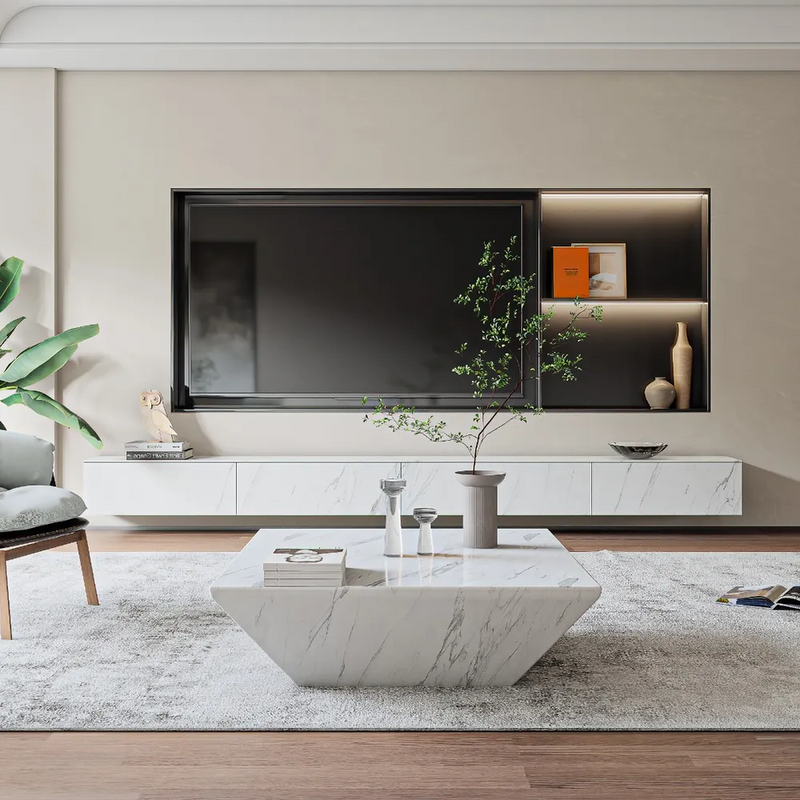 Segrate White Marble Coffee Table 31.50"D