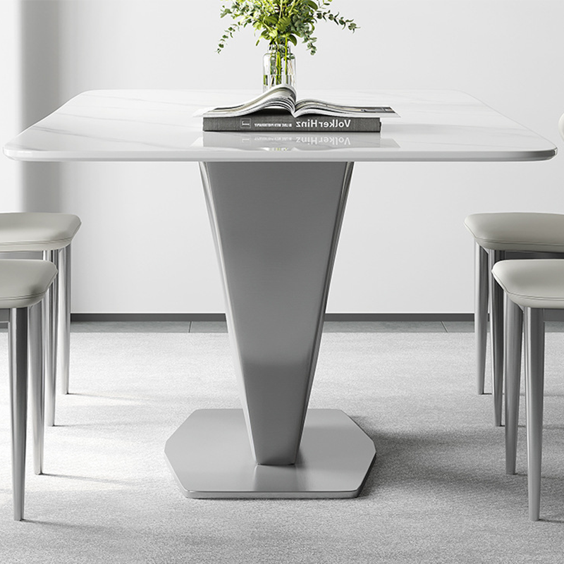 Spinea White and Grey Slate Dining Table 62.99"D