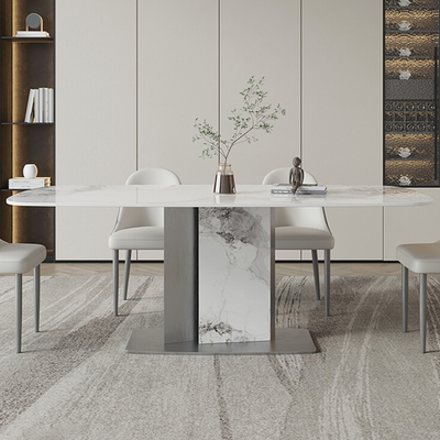Spinea Silver and White Slate Dining Table 55.12"D